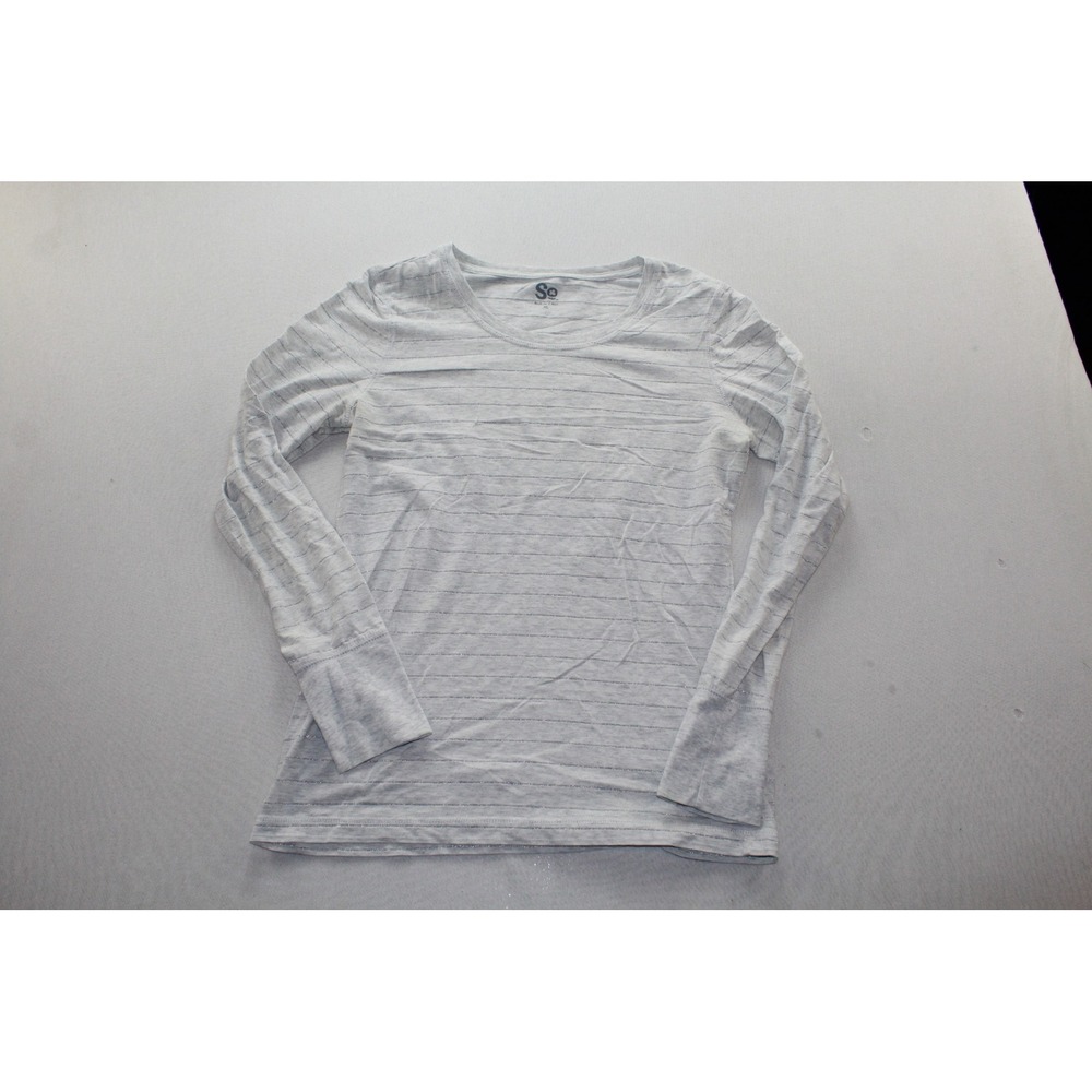 SO Long Sleeve Top Women XL Gray Excellent Silver Metallic Stripe Crewneck
